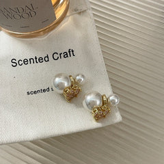 Pearl Stud Earrings with Pink Gemstone
