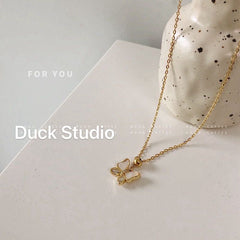 Gold Plated Gemstone Butterfly Necklace