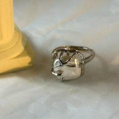 Silver-Plated Ring with Square Shape Pearl