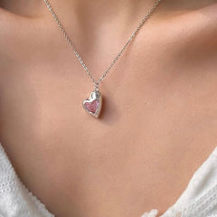 Pink Heart Crystal Necklace