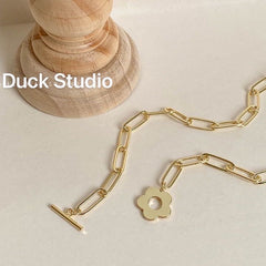 Gold Plated Floral Link Chain Necklace