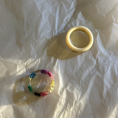 Gemstone and "Smile" Face Ring Sets