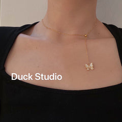 Gold Plated Gemstone Butterfly Necklace