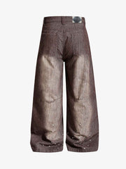 Vintage Washed Pinstripe Studded Baggy Jeans