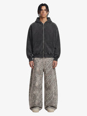 Street Leopard Camouflage Pleated Barrel Jeans - 2636
