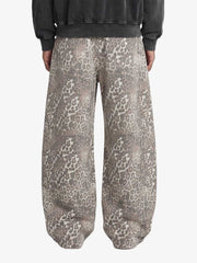 Street Leopard Camouflage Pleated Barrel Jeans - 2636
