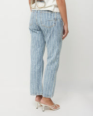Dior Blue Denim and White Stripe Straight Leg Jeans - US 6