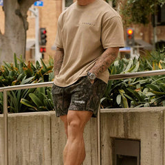 YOUNG LA American style withered leaf shorts men's casual camouflage summer retro letter loose fitness sports beach pants