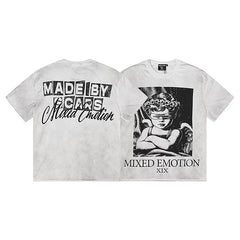 MIXED EMOTION Blindfolded Cherub Graphic Streetwear T-Shirt - Grey / Black