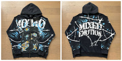 MIXED EMOTION Barbwire Graphic Hoodie – Oversized Black & Blue Y2K Streetwear Jacket