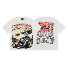 MIXED EMOTION Cowboy Alien Desert Graphic Short Sleeve T-Shirt - White