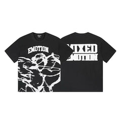 MIXED EMOTION Arch Logo Cupid Graphic Short Sleeve T-Shirt - Black / White