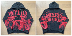 MIXED EMOTION Skeleton Graphic Hoodie – Oversized Black & Red Y2K Streetwear Jacket