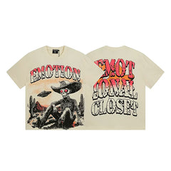 MIXED EMOTION Cowboy Alien Desert Graphic Short Sleeve T-Shirt - Off-White