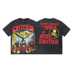 MIXED EMOTION "Do Not Contact" Alien Graphic Short Sleeve T-Shirt - Washed Black