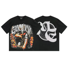 MIXED EMOTION Glowing Glow-Arrow Archer Graphic Streetwear T-Shirt - Black / Orange