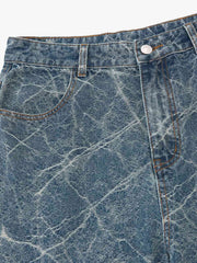 Retro Crackle-Washed Barrel Jeans