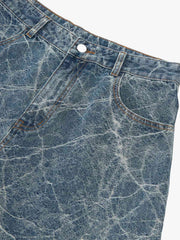 Retro Crackle-Washed Barrel Jeans