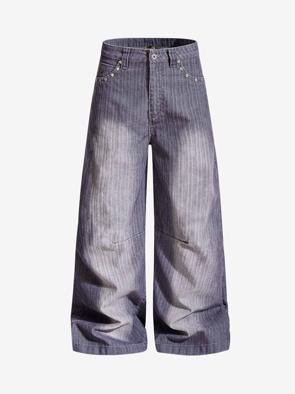 Vintage Washed Pinstripe Studded Baggy Jeans