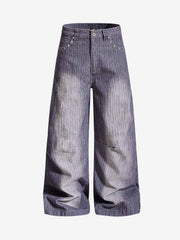 Vintage Washed Pinstripe Studded Baggy Jeans