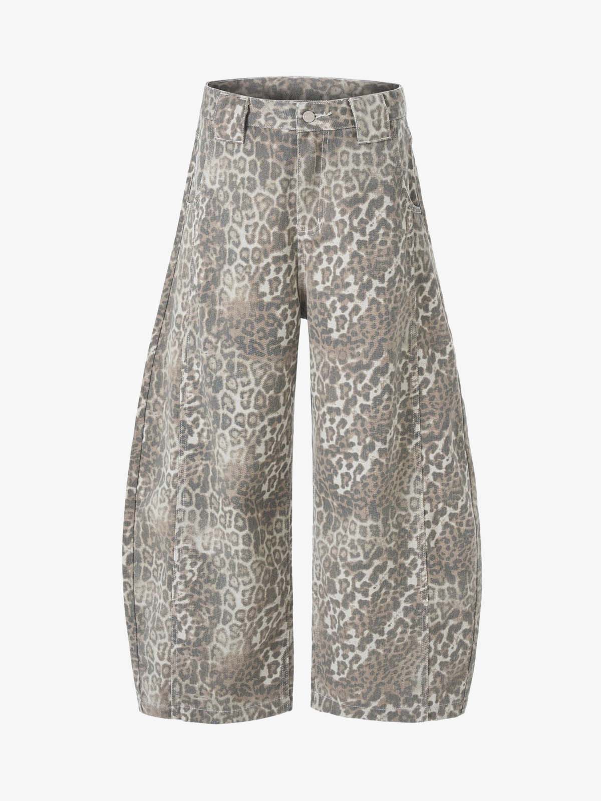Street Leopard Camouflage Pleated Barrel Jeans - 2636