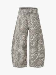 Street Leopard Camouflage Pleated Barrel Jeans - 2636