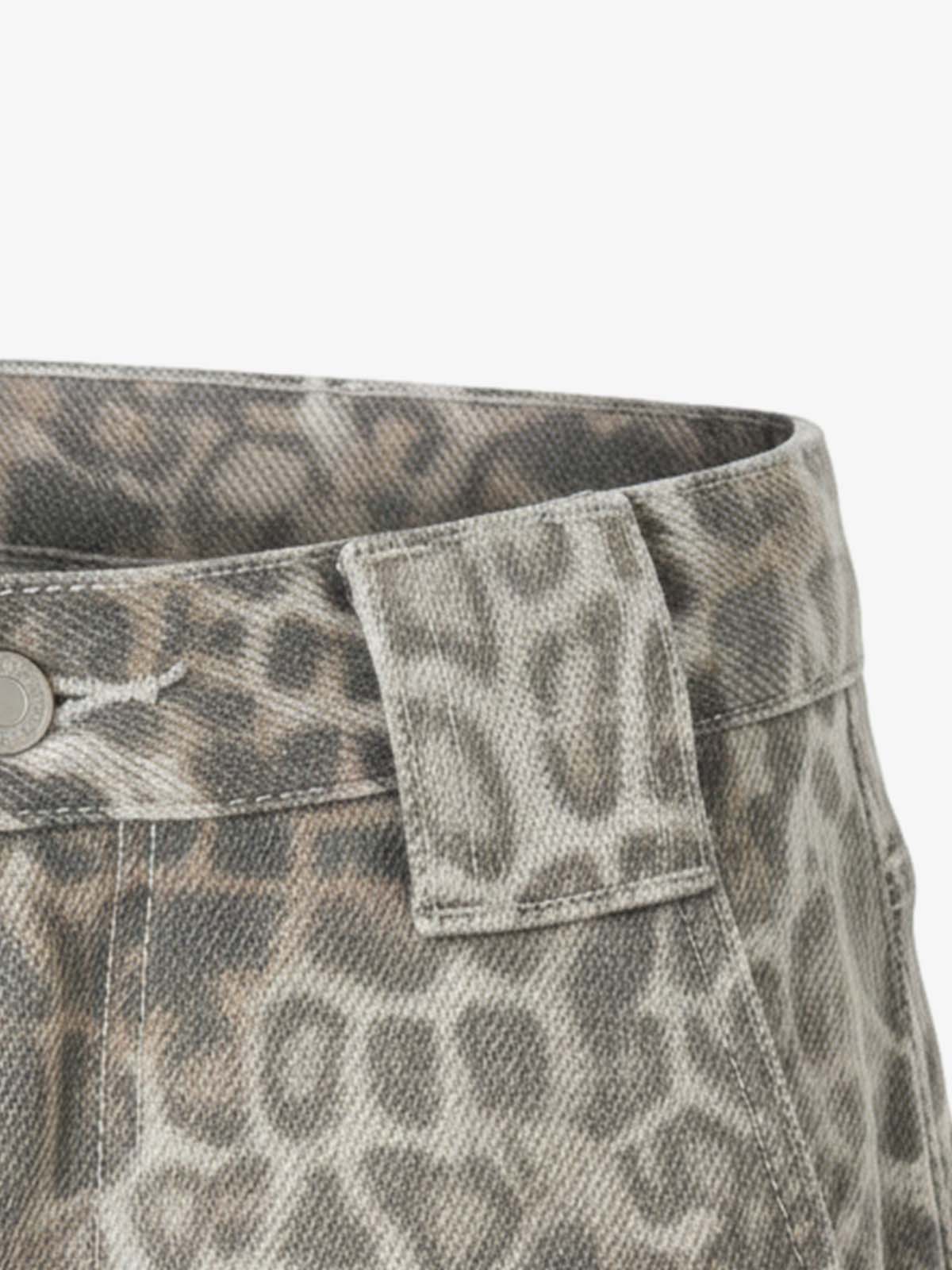 Street Leopard Camouflage Pleated Barrel Jeans - 2636