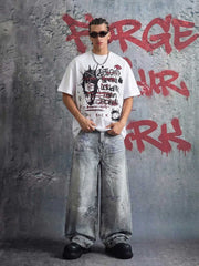 Hand Drawn Scribble Print Baggy Jeans