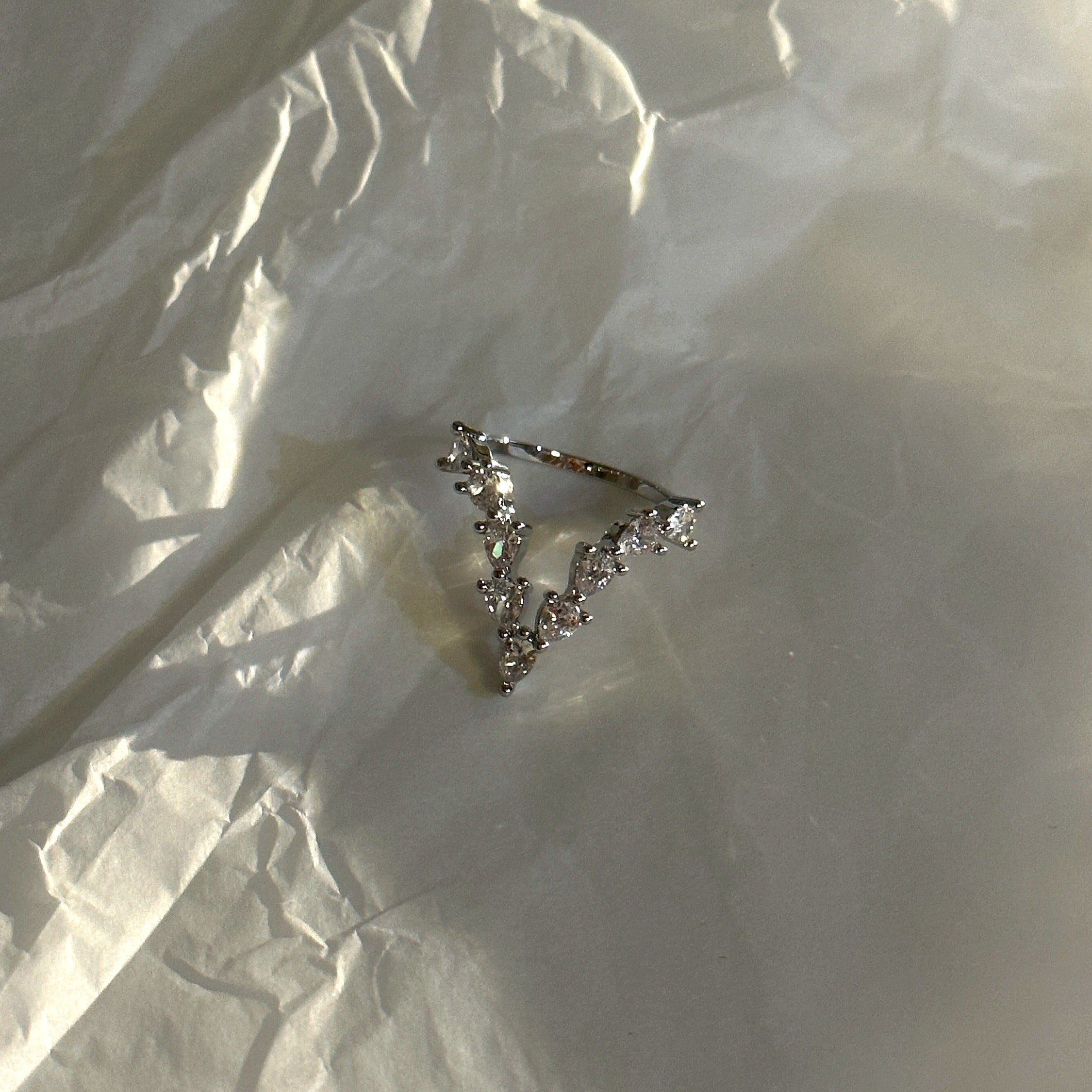 Silver Letter "V" Ring with diamonds