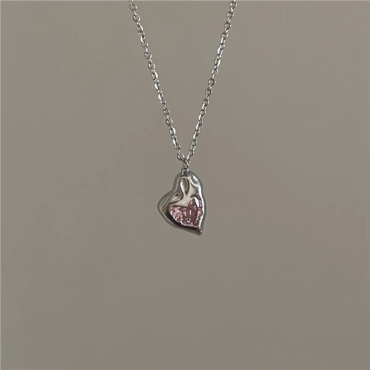 Pink Heart Crystal Necklace