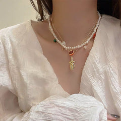 Gold Multilayer Necklace with Pearls