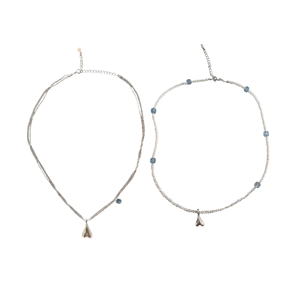 Multilayer Bead Chain Necklace with Heart Pendant
