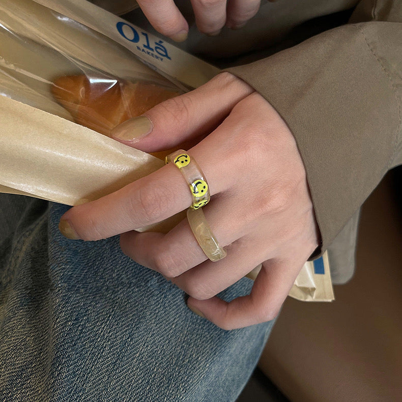 Gemstone and "Smile" Face Ring Sets