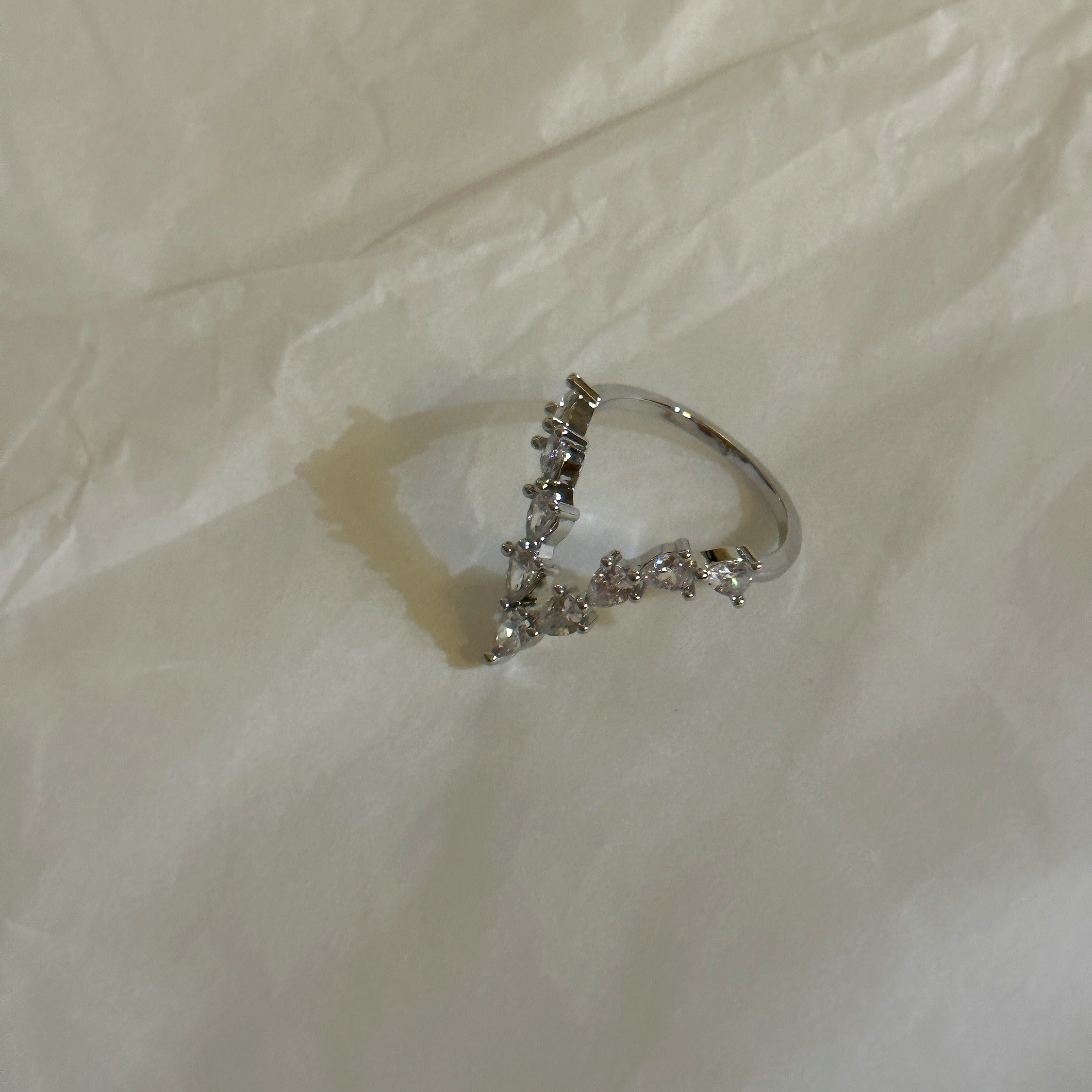 Silver Letter "V" Ring with diamonds