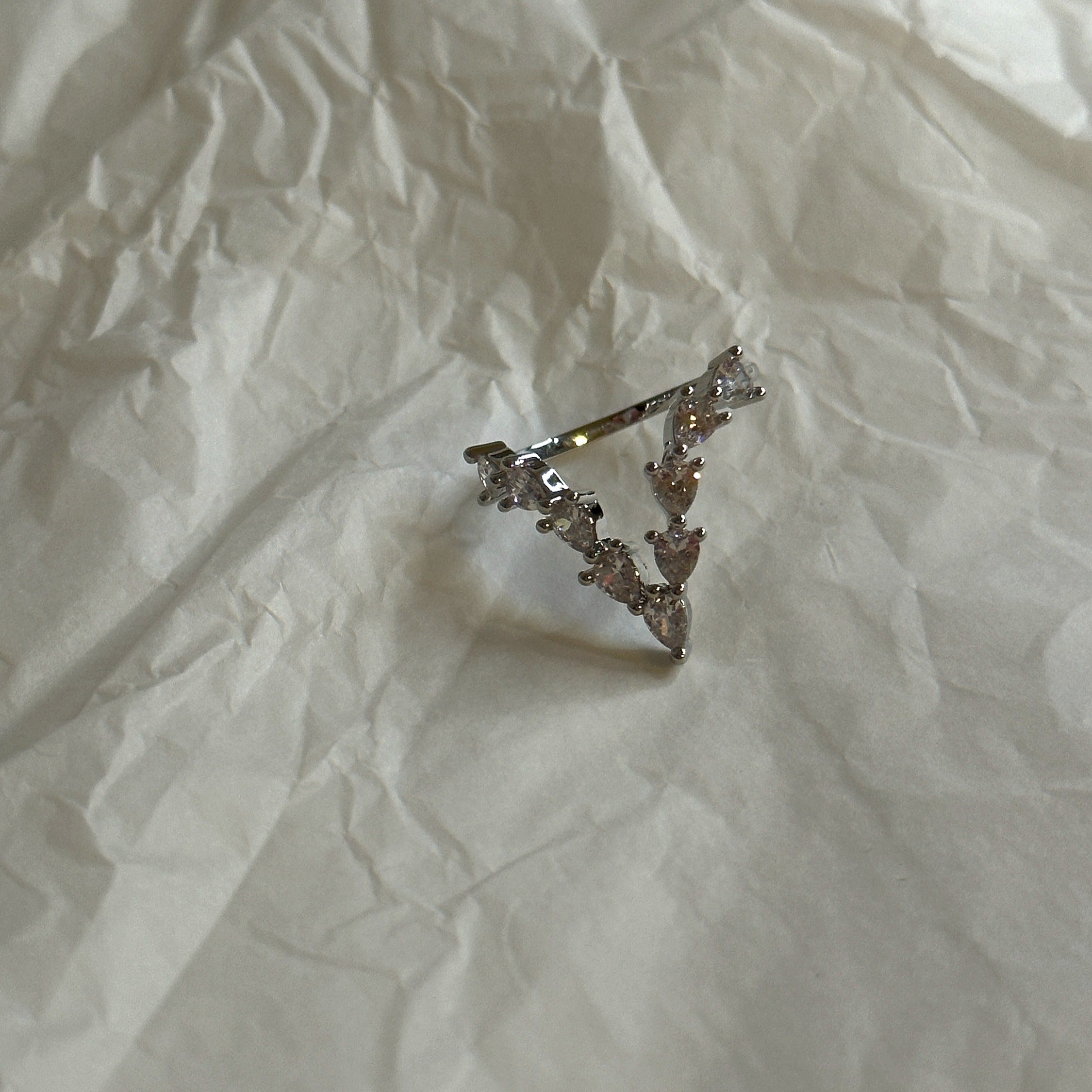 Silver Letter "V" Ring with diamonds