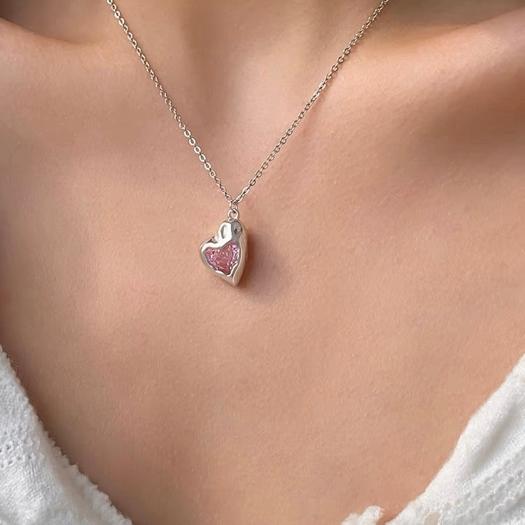 Pink Heart Crystal Necklace