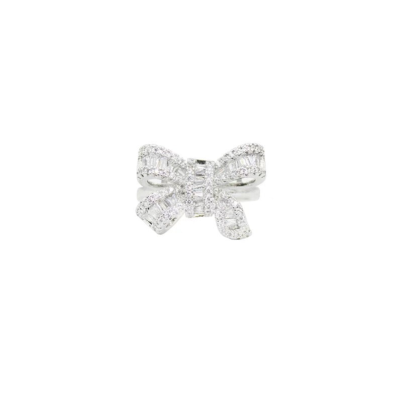 Bow-Tie Crystal Silver Ring