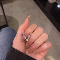 Silver Letter "V" Ring with diamonds