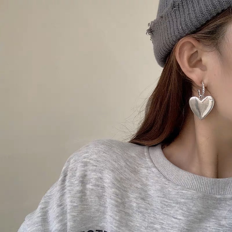 Silver Hoop Earrings with Removable Heart Pendant