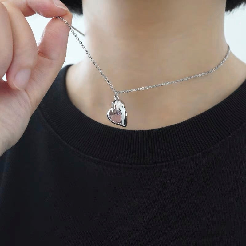 Pink Heart Crystal Necklace