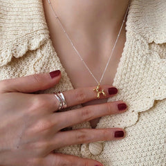 Silver Cable Chain Necklace with Gold Pendant