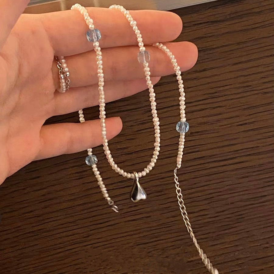 Multilayer Bead Chain Necklace with Heart Pendant