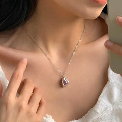 Pink Heart Crystal Necklace