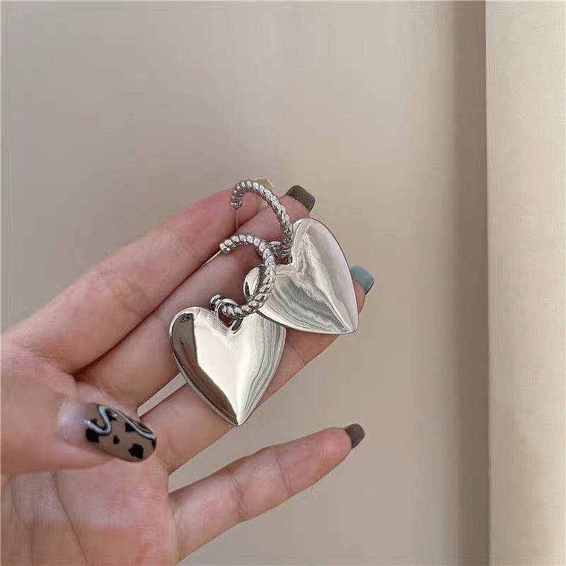 Silver Hoop Earrings with Removable Heart Pendant