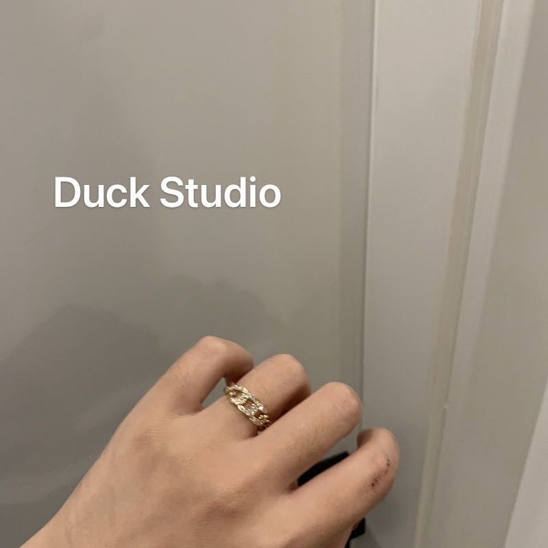 Gold Plated Chain Ring with Diamonds