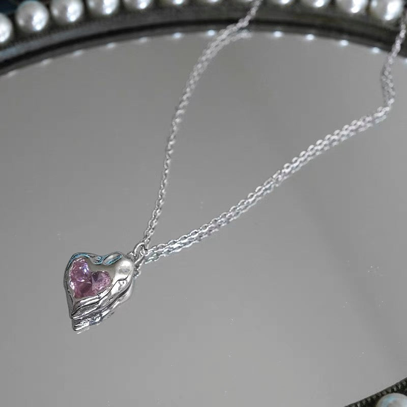 Pink Heart Crystal Necklace