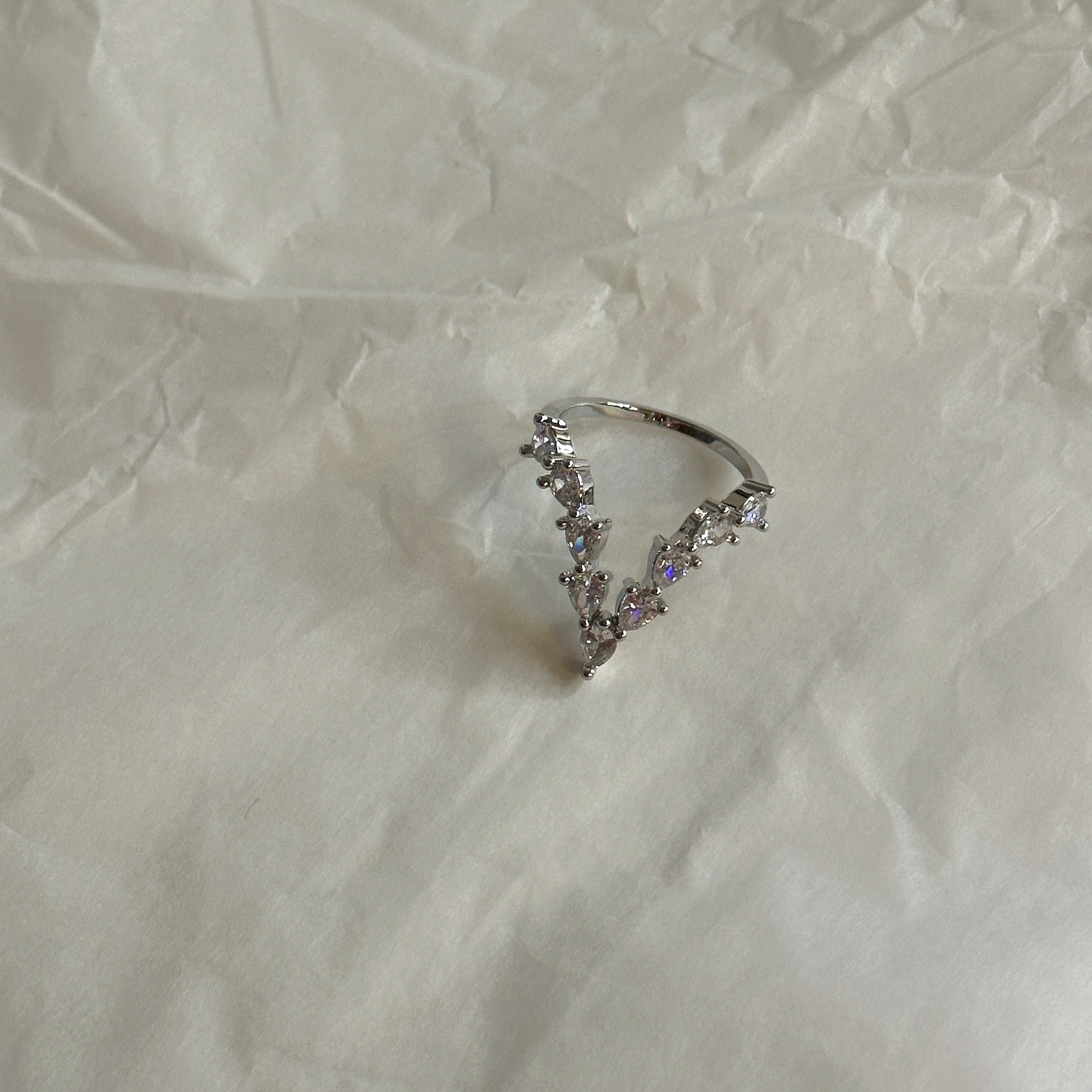 Silver Letter "V" Ring with diamonds