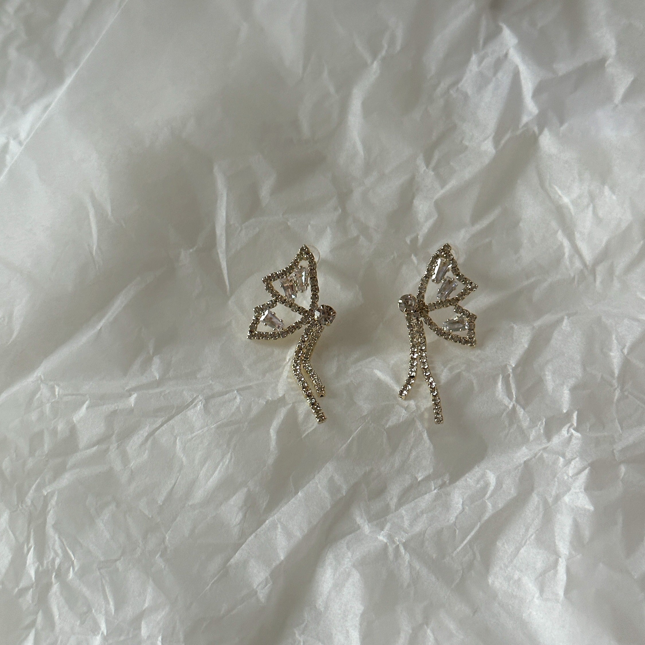 Butterfly Silver-Plated Stud Earrings with diamonds