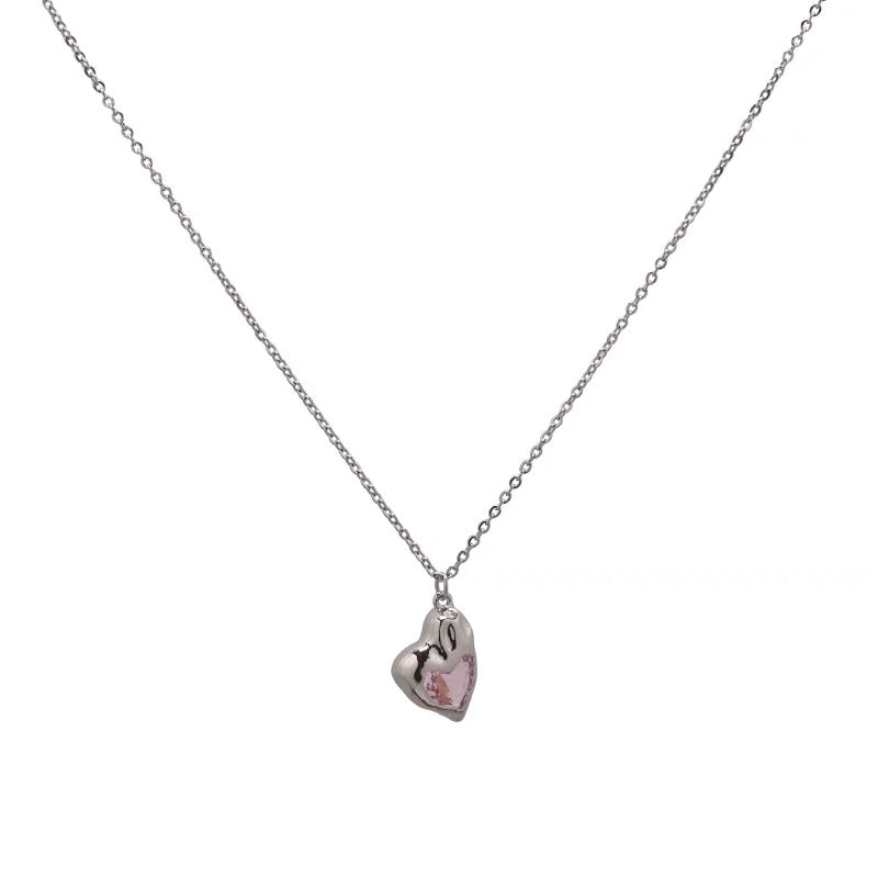 Pink Heart Crystal Necklace