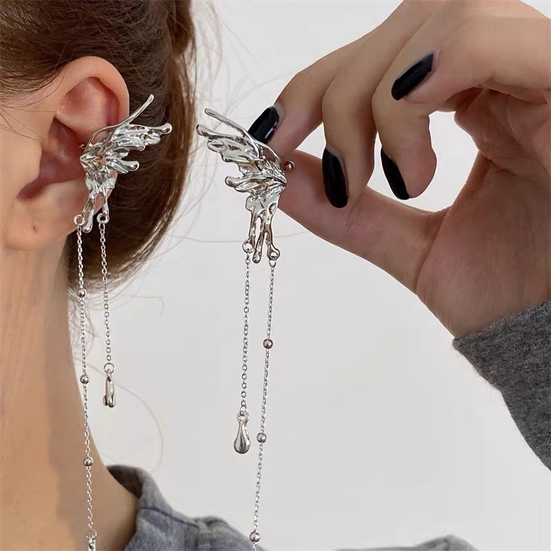 Angel Wing Drop Chain Ear Cuff